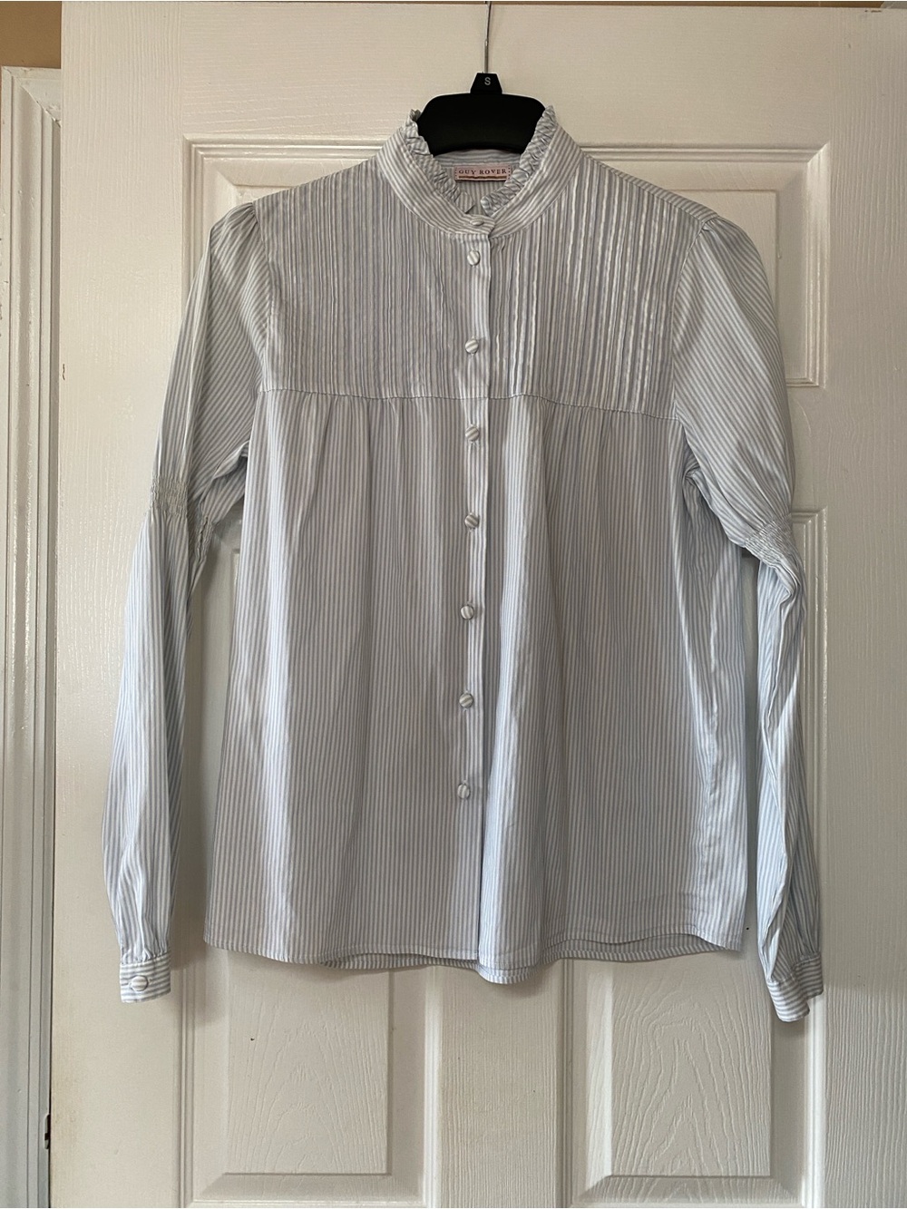 Guy Rover Italy Victorian Romantic Cotton Striped Button Blouse
